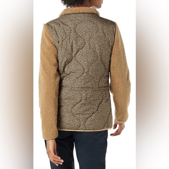 Amazon Essentials NWT Women's Faux Shearling Mixed Media Jacket Cheetah and Tan - Picture 2 of 2
